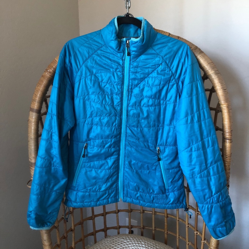 REI packabke puffer jacket blue